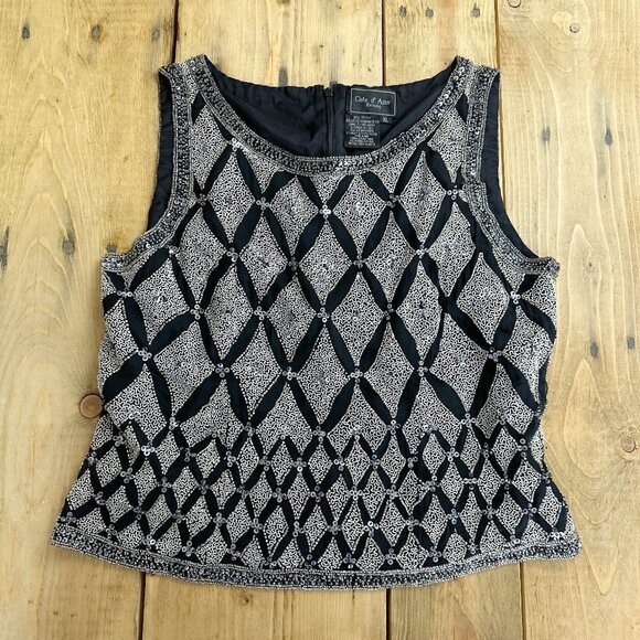 Cote D' Azur Silk Beaded Top Evening Embroidered XL Crop Formal - Picture 1 of 9